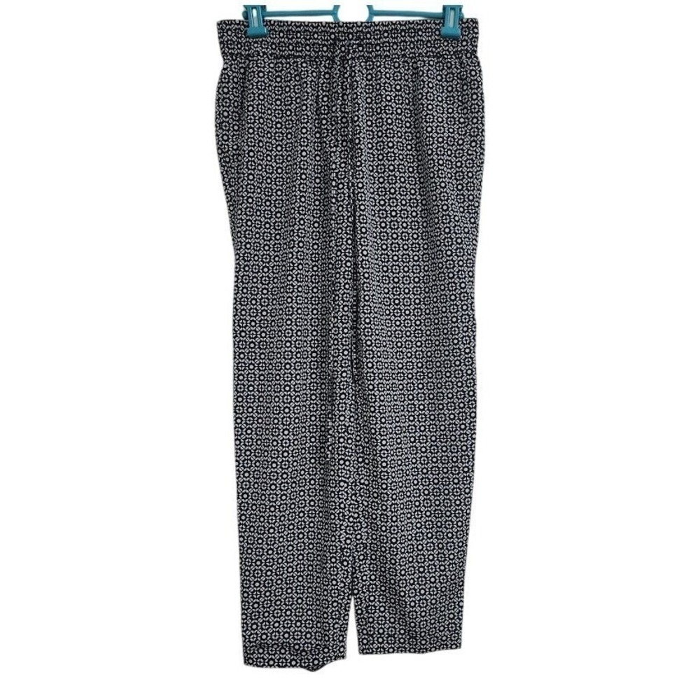 J. Crew Navy White Geometric Circle Print Drawstring Elastic Waist Pants 2 G17